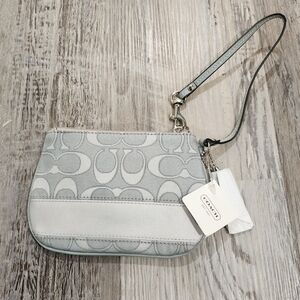 Coach Silver/Light Gray Signature Jacquard Wristlet with Detachable Strap